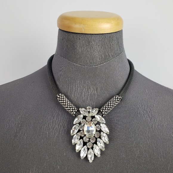 Black & Silver Rhinestones Statement Necklace - Picture 1 of 3